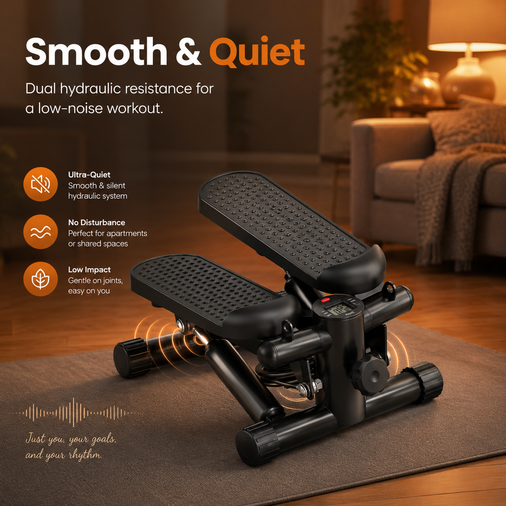 Compact Mini Stepper with Resistance Bands – Silver