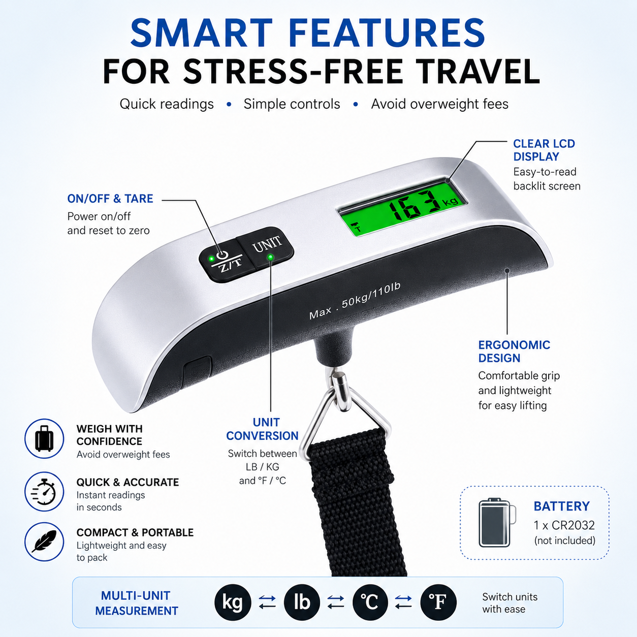 Masvora Portable Digital Luggage Scale – Hook or Strap