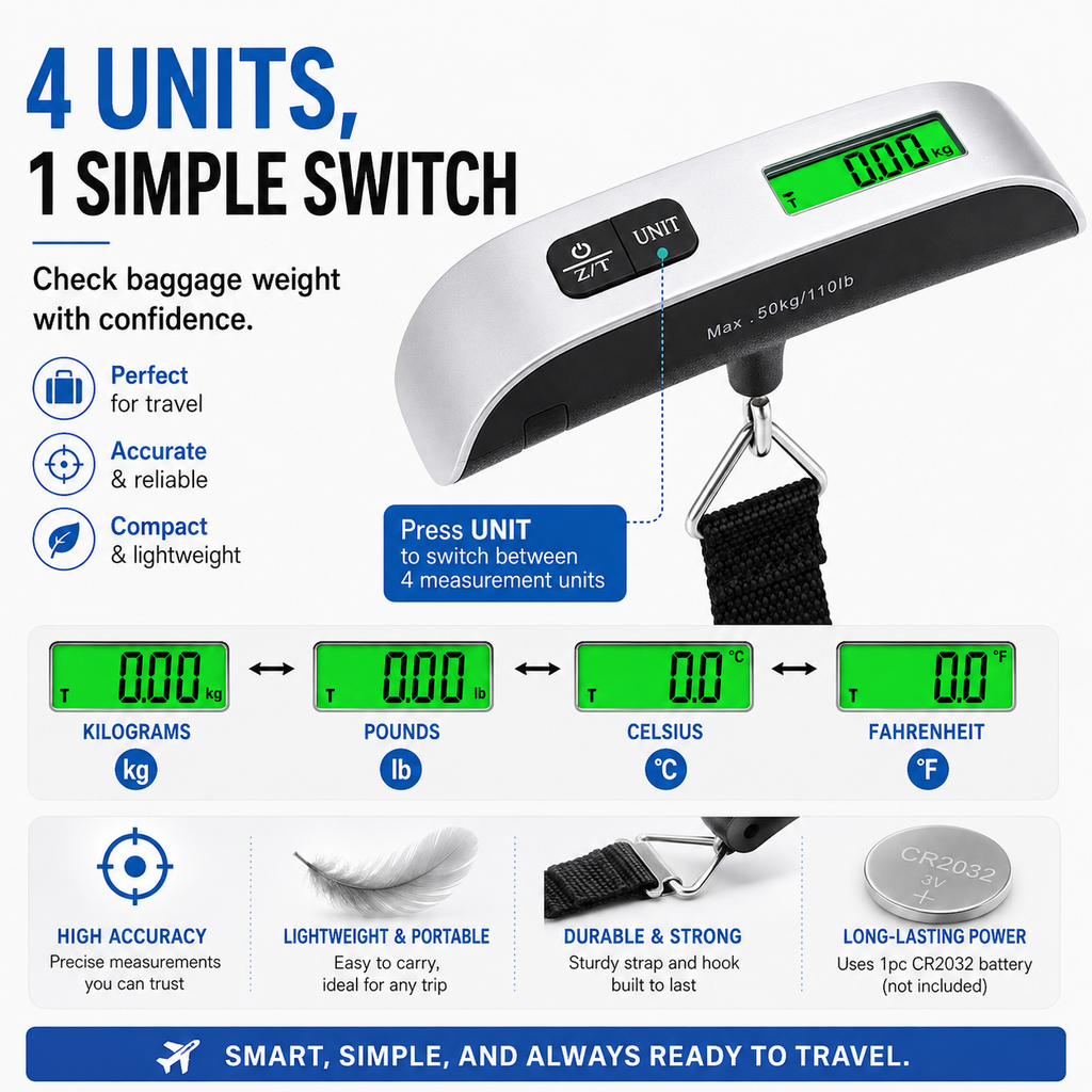 Masvora Portable Digital Luggage Scale – Hook or Strap