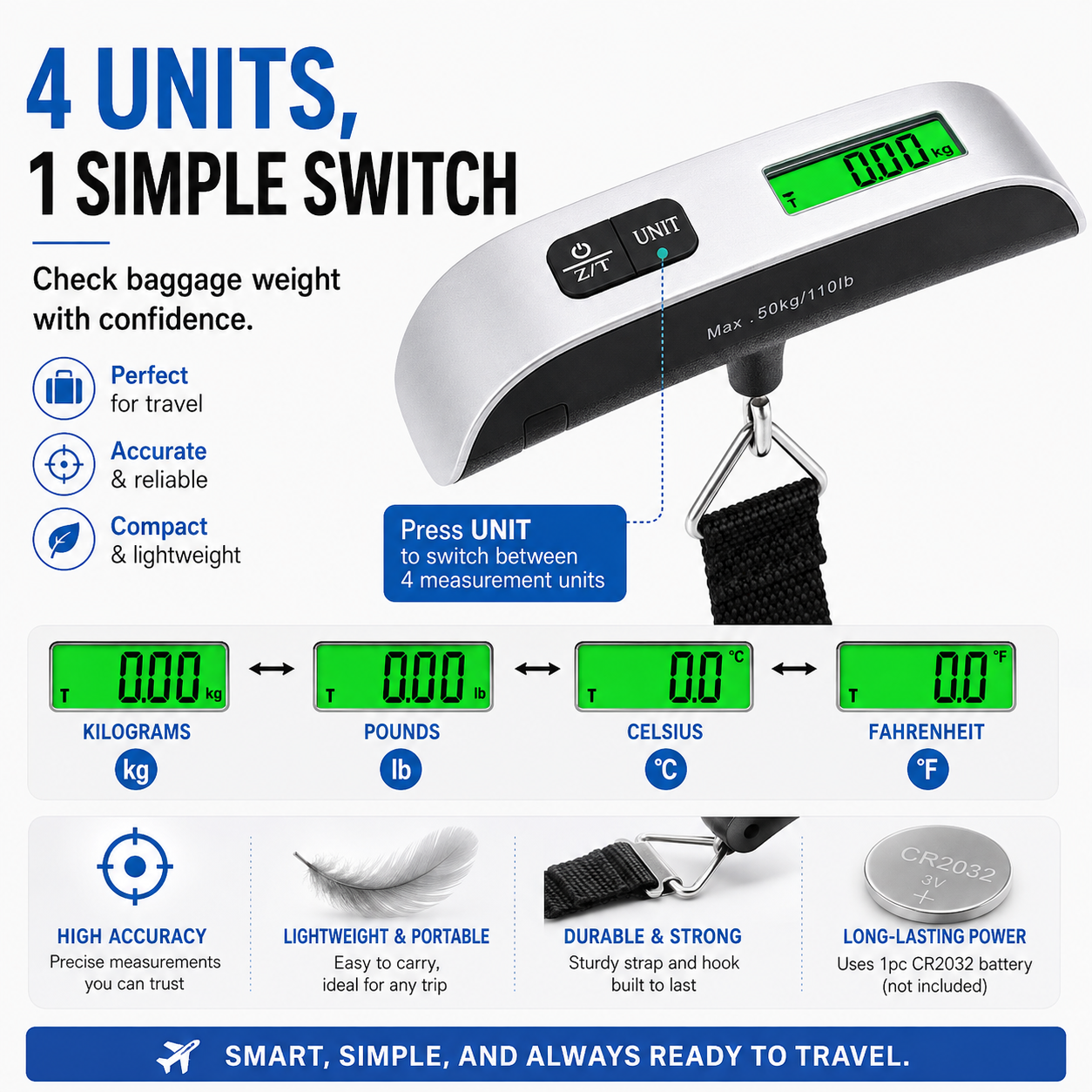 Masvora Portable Digital Luggage Scale – Hook or Strap