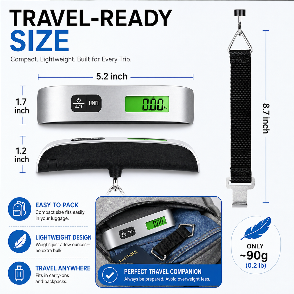 Masvora Portable Digital Luggage Scale – Hook or Strap