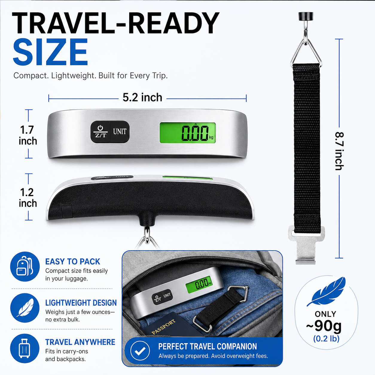 Masvora Portable Digital Luggage Scale – Hook or Strap
